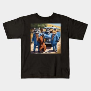 A Blues Band of cats from the 1960s taking a break from being on the road to their next gig. Kids T-Shirt